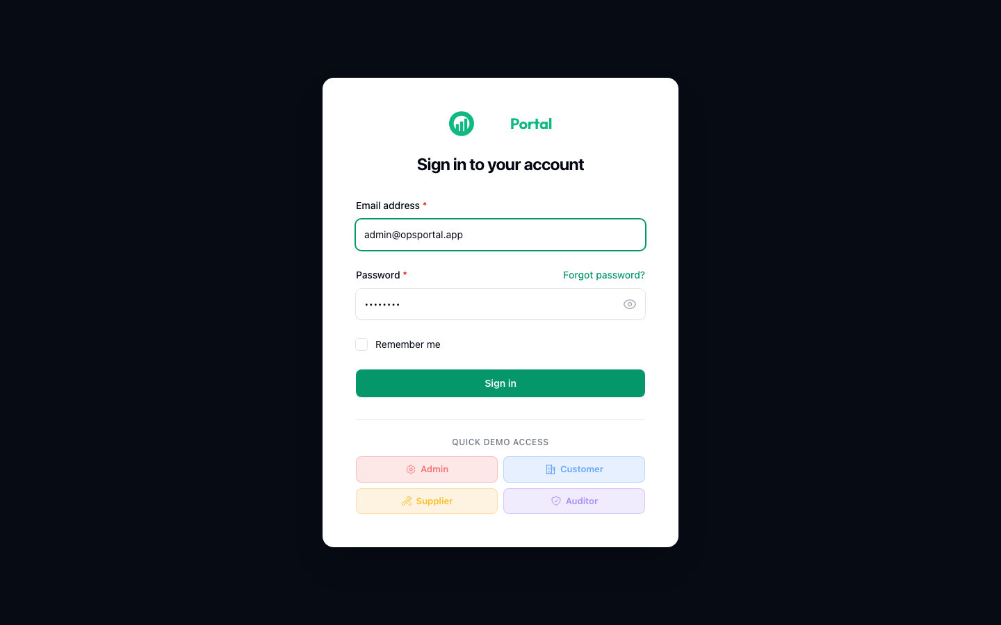 OpsPortal — Role-Based Login